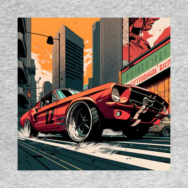 Comic Classic Mustang Drift Print by SynchroDesign